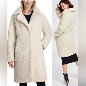 BCBGeneration Notch-Collar Teddy Coat Cream Off White Sherpa Fleece 3X